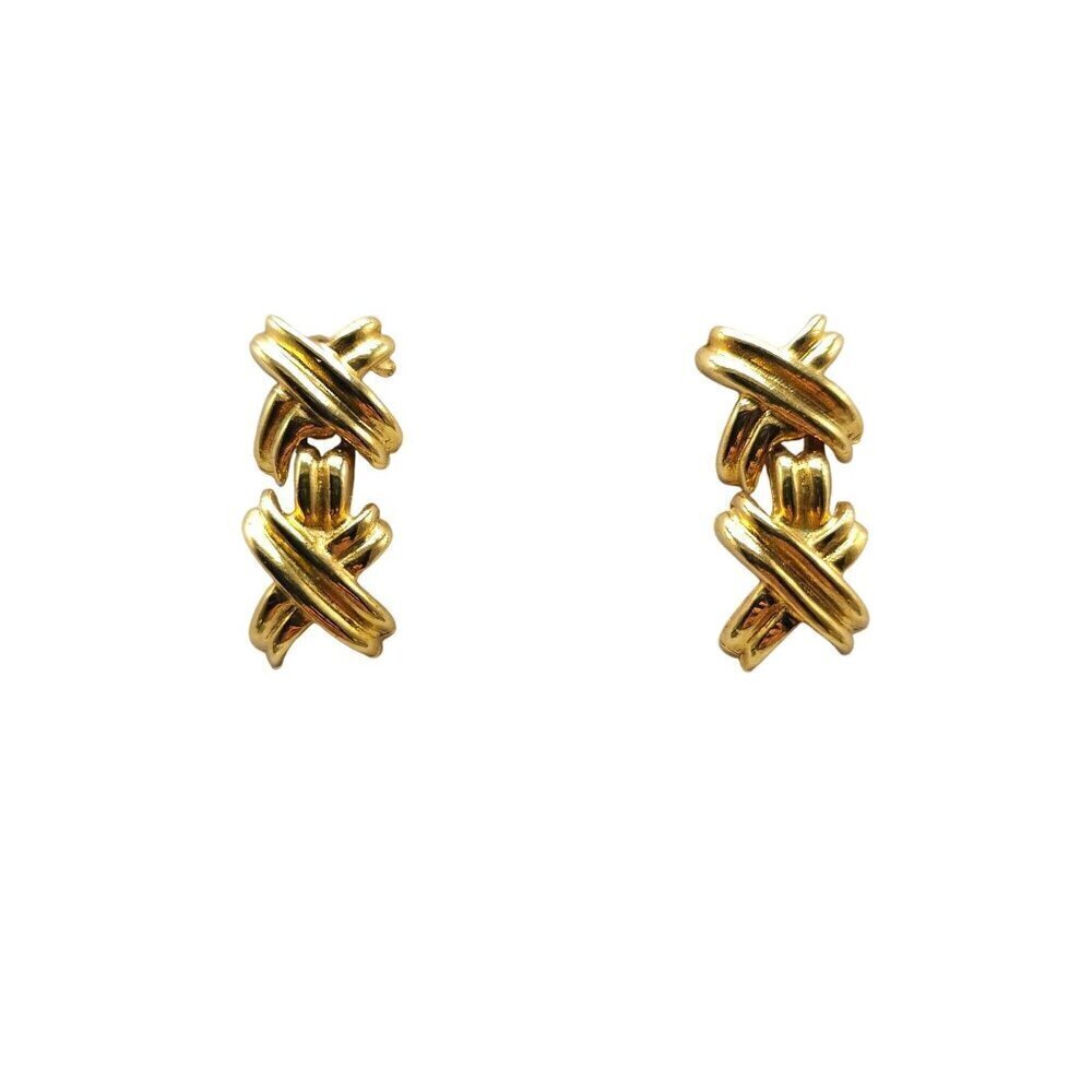 Gold-Tone Criss Cross Drop Earrings With Post Backs Vintage